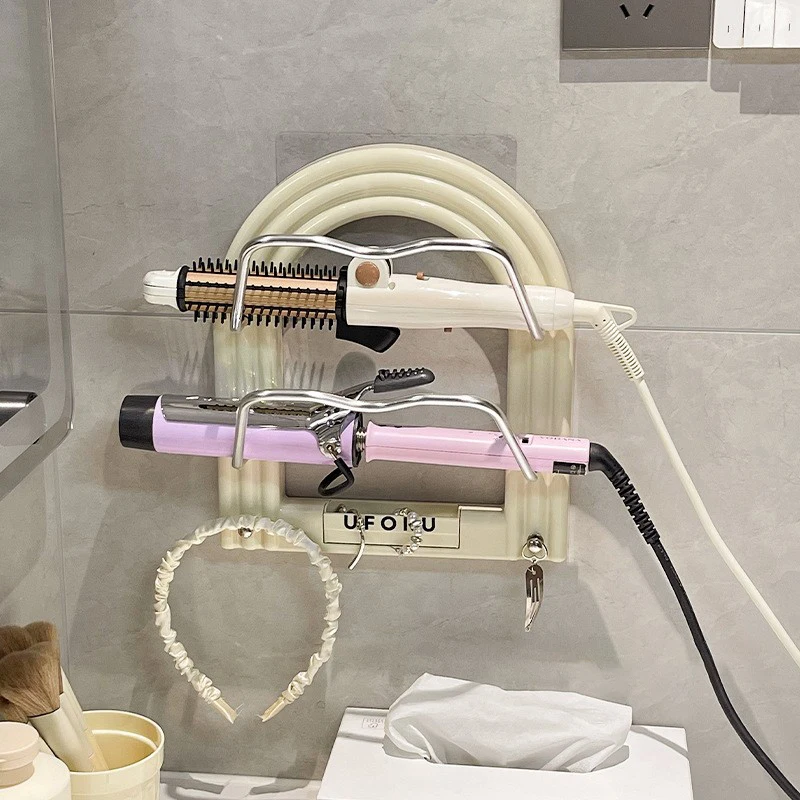 

Simple Wall Mounted Hair Dryer Storage Rack Curling Iron Holder Bathroom Organizer Storage Shelf Bathroom Accessories