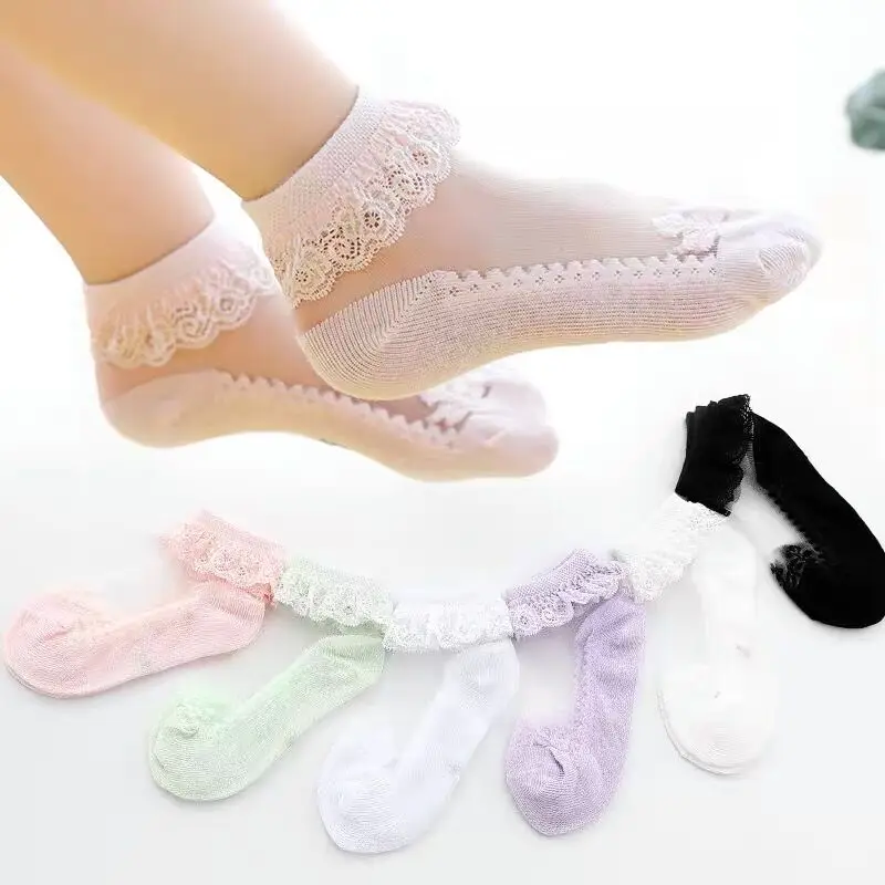 

5pairs/Lot Princess girls Socks Lace Socks Soft Ruffled Summer Breathable 1-12Years