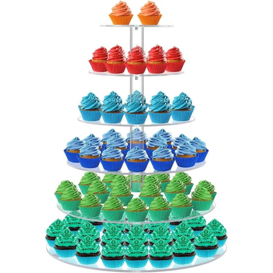 

Подставка для кексов на 80 кексов, акриловая, большая, круглая, 6-уровневая, простая сборка, прозрачная для свадьбы, дня рождения, вечеринки, детского душа