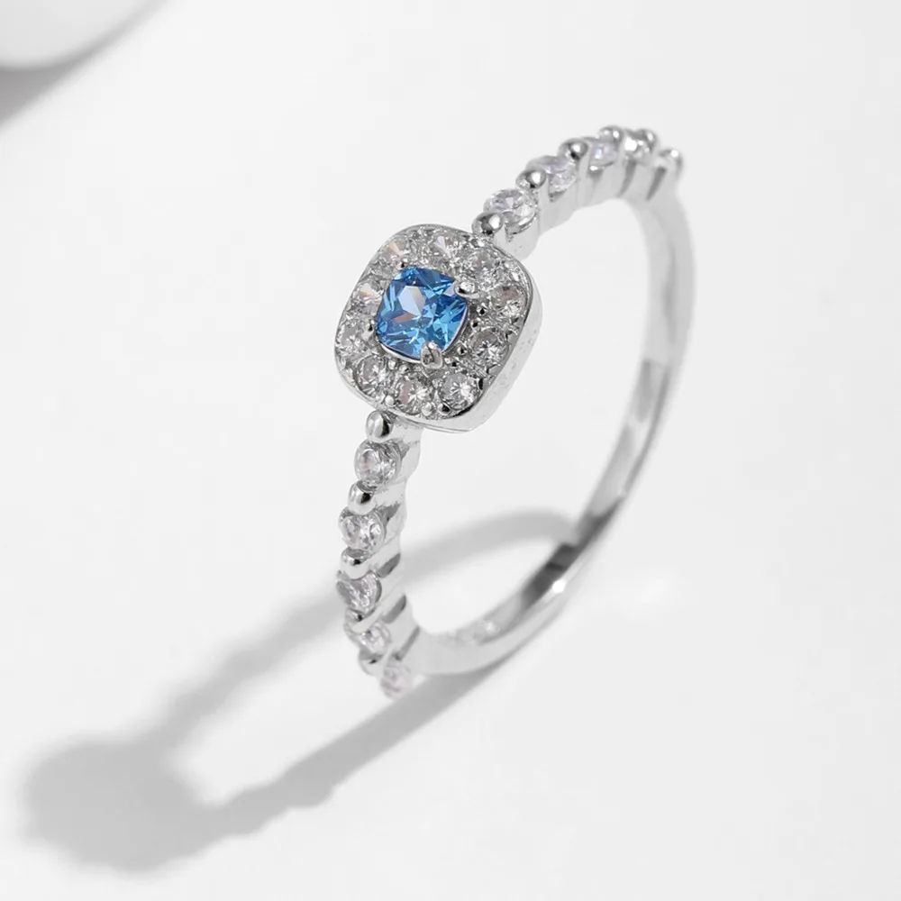 

BR s925 Sterling Silver Elegant Square Blue Ring with Ocean Heart - Perfect Gift for Girlfriend