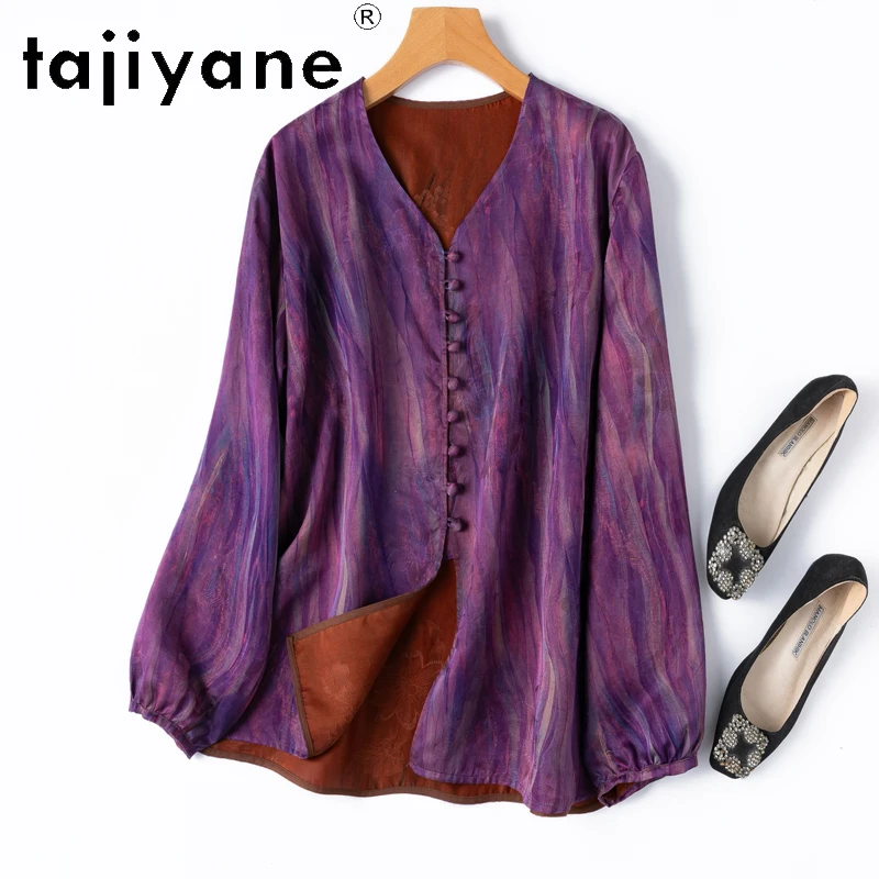 TAJIYANE 100% Camicetta di seta di gelso Donna Camicia viola di lusso Nuovi arrivi 2025 Donna Top Allentato Primavera Abbigliamento donna ру sì