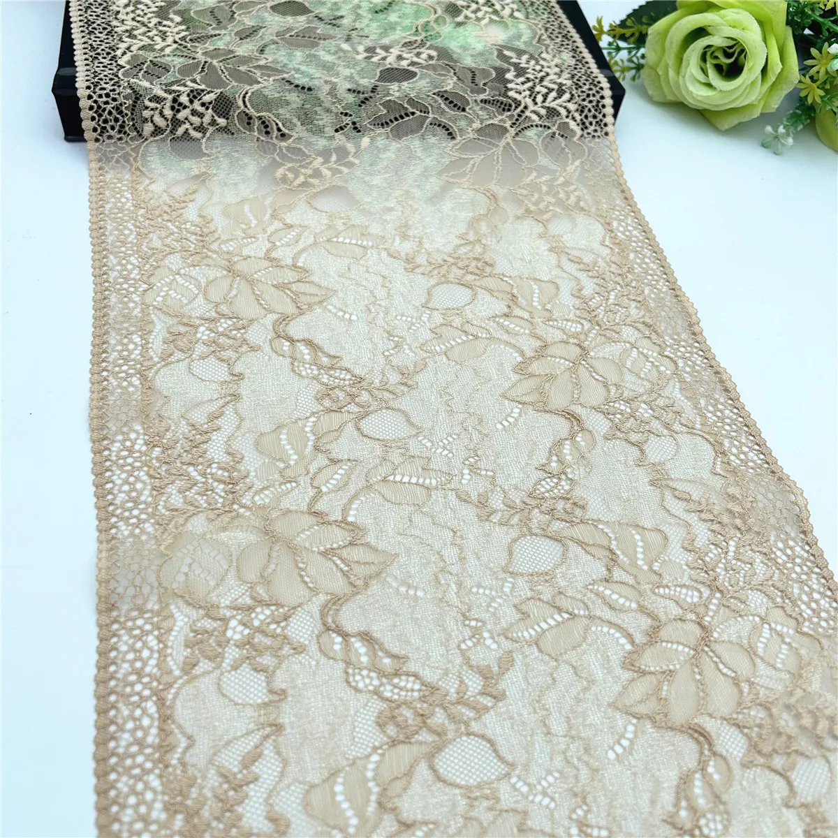 3y/Los Breite 23,60 cm Aprikose Schimmer elastische Stretch Spitze Trim Rock Saum Unterwäsche Nähen Handwerk DIY Bekleidung Stoffe Spitzen kleid – Detail 5