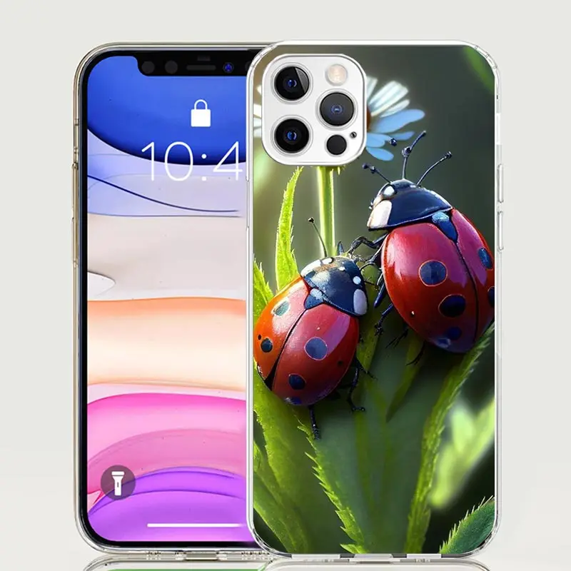 Insect Seven-Star ladybug Phone Case For Apple Iphone 11 12 13 Mini 14 15 16 Pro Max 7 Plus X XS XR SE Art Customized Coque Capa