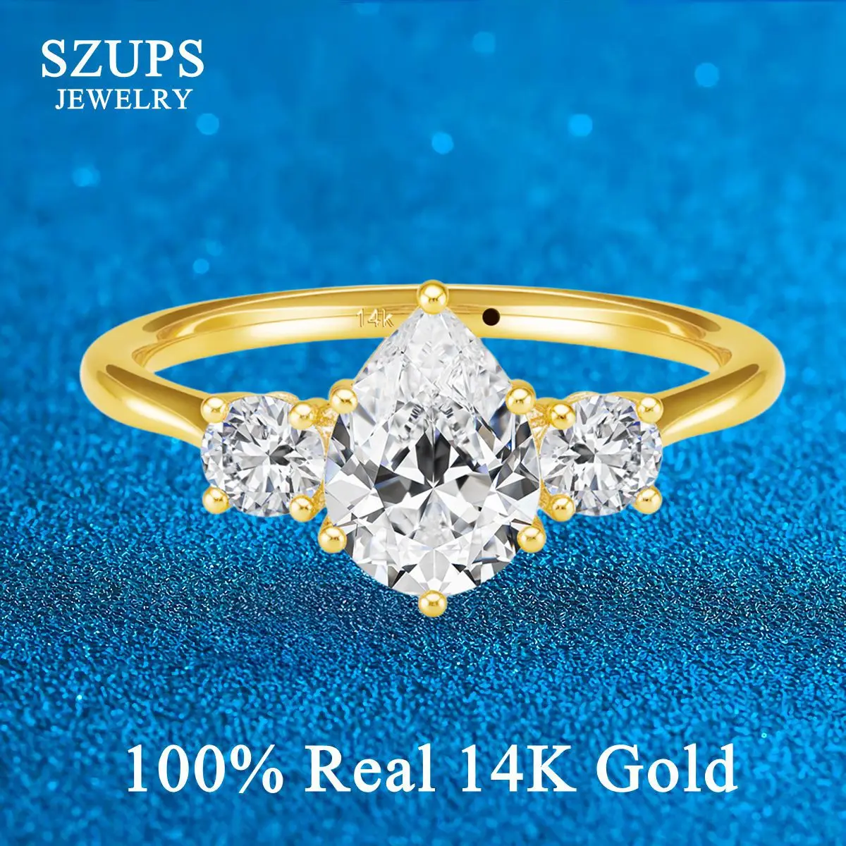 Anillos de moissanita con corte de pera de 3 quilates para mujer, alianza de boda de oro amarillo de 14 quilates, 3 uds., piedras D/VVS, regalo personalizado de aniversario de lujo