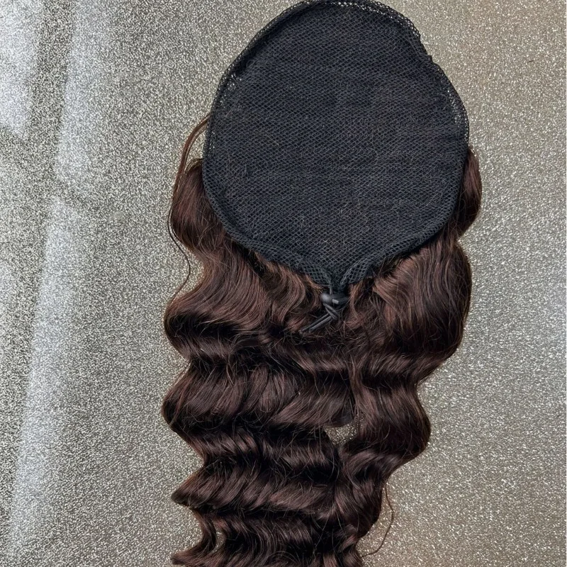 고품질 포니테일 브라운 웨이브 리얼 헤어 #   포니테일 그랩 클립 드로스트링 하이 포니테일 곱슬머리 12-30인치 자연스러운 모습 2개