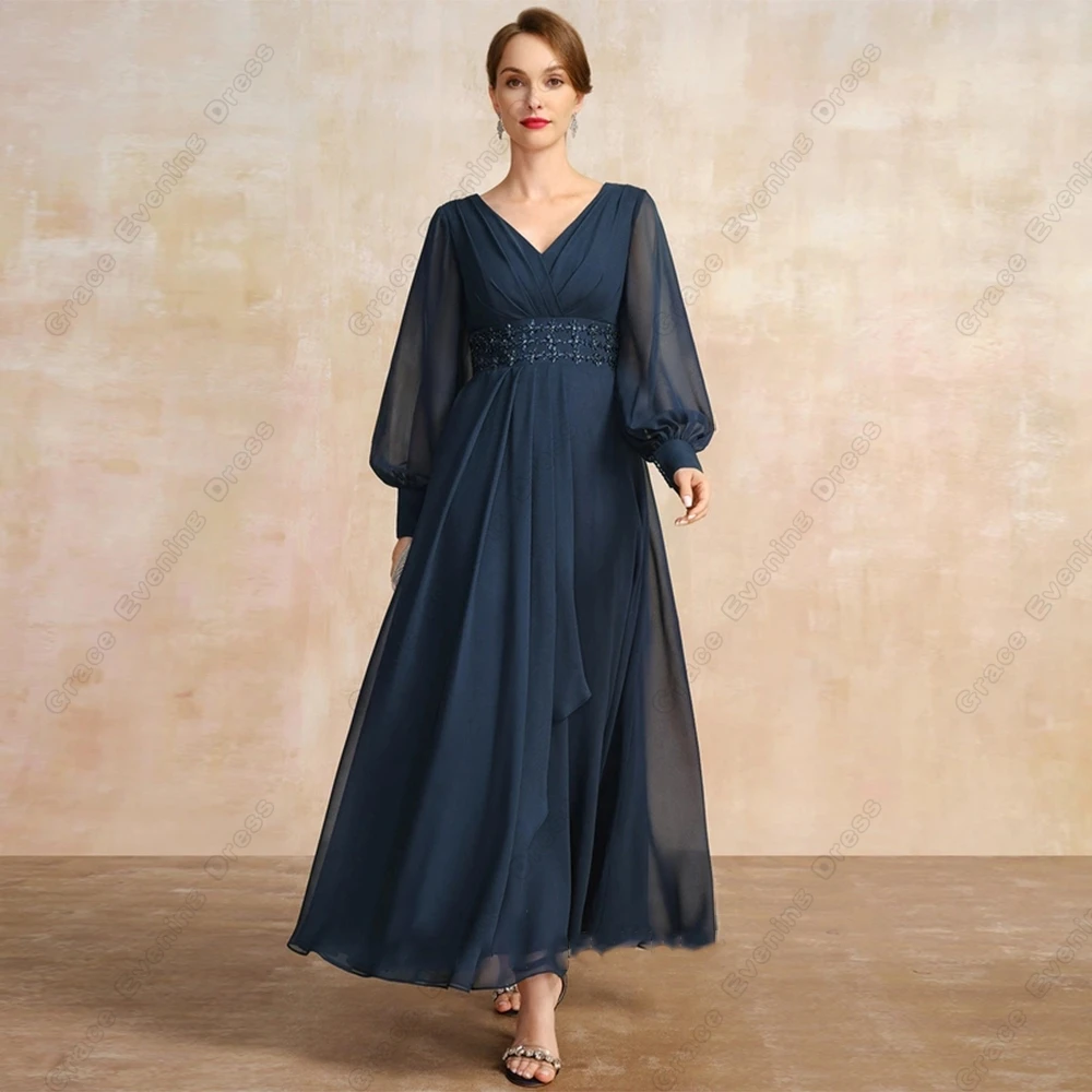 

Strapless Full Sleeve Mother of Bride Dresses for Women 2023 New Summer Ankle Length Prom Gowns Chiffon Vestido De Noche