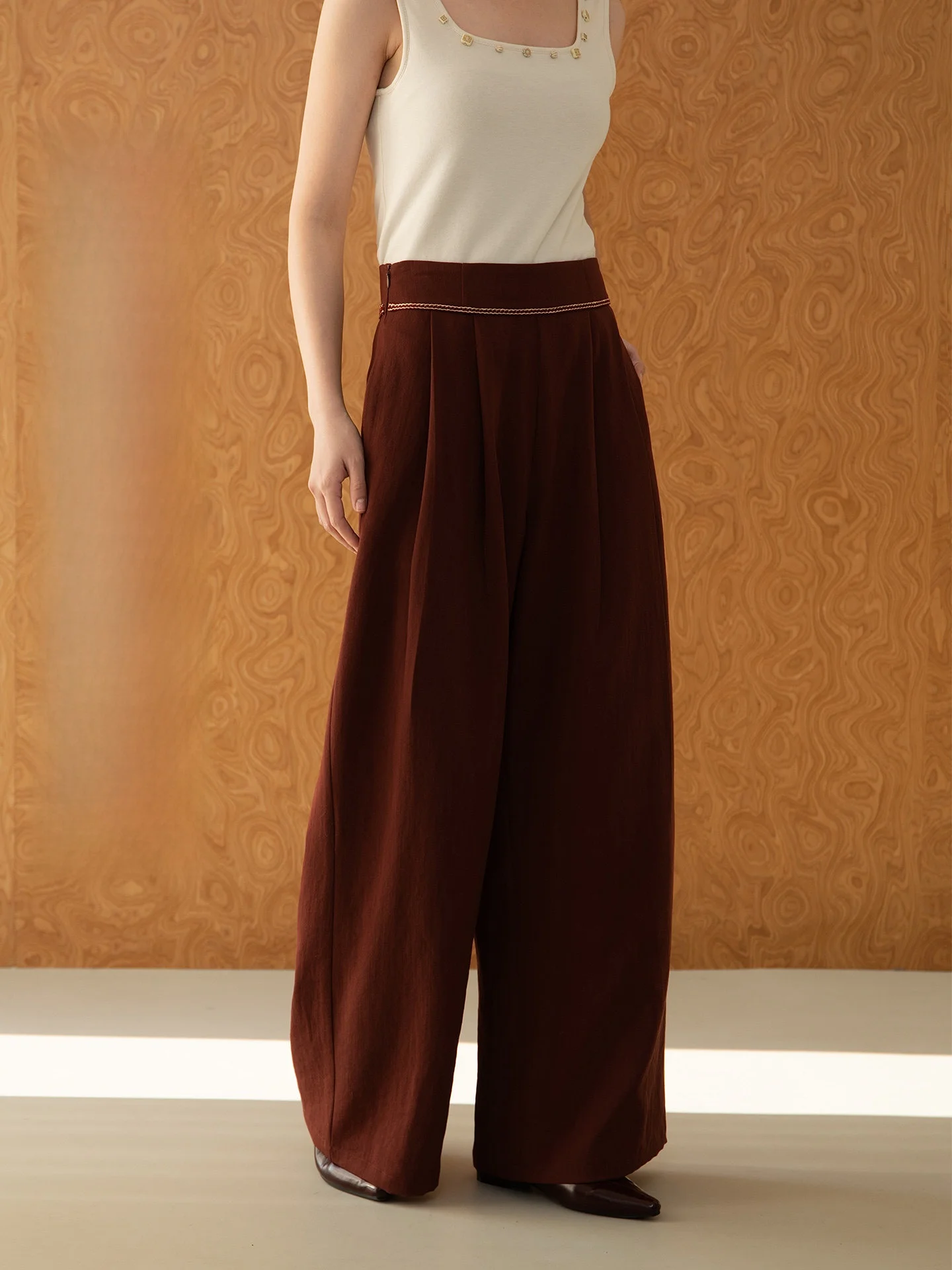 

Handmade Embroidered Casual Wide Leg Pants Women's High Waist Zipper Closure New Chinese Sle Versatile Slimming Leisure Tro...