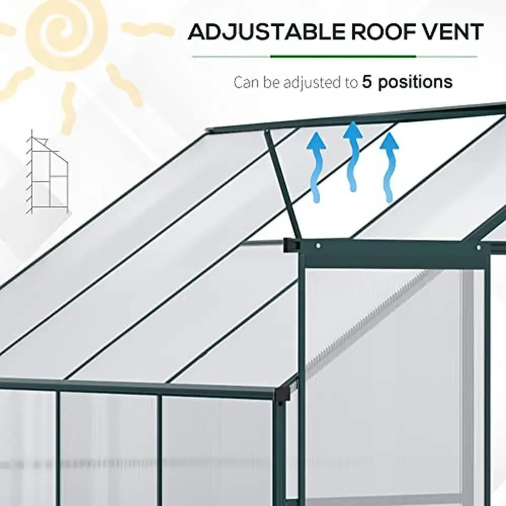 8'x4'x7' Walk-in Lean-to Polycarbonate Greenhouse Kit Aluminum Frame Roof Vent Garden Hot House Water-Resistant Transparent