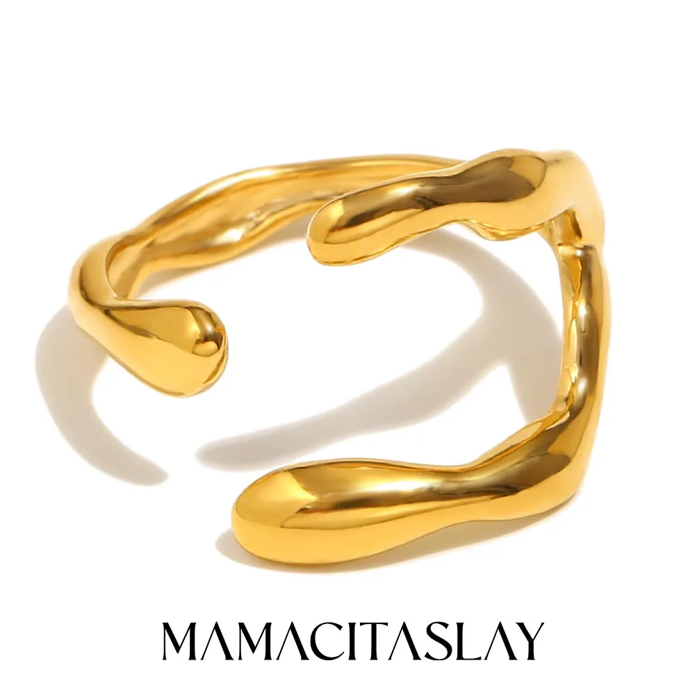 

MamacitaSlay 18-каратное позолоченное кольцо из нержавеющей стали с нерегулярной линией, открытое кольцо для вечеринки, креативные водонепроницаемые украшения, женский очаровательный подарок