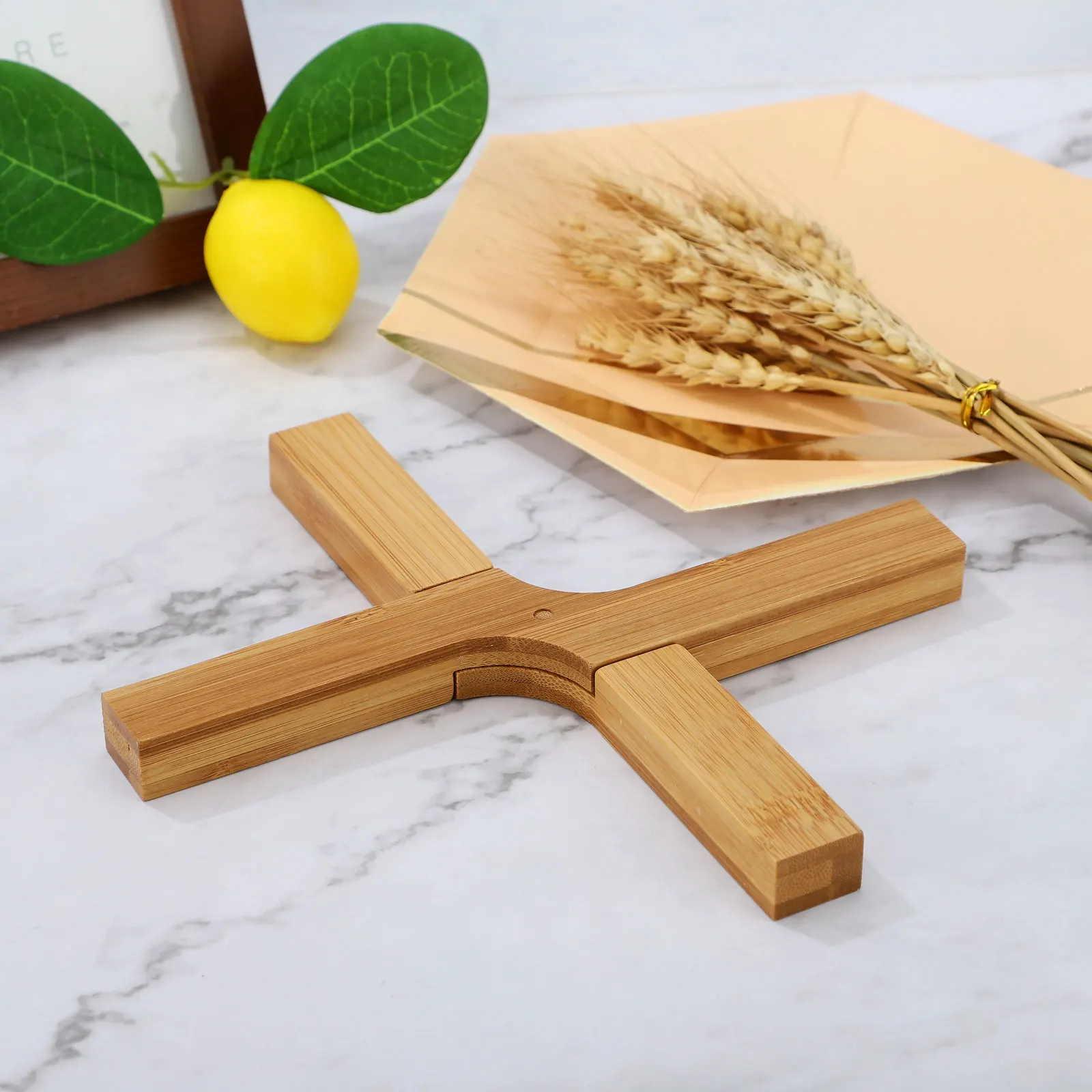 Bamboo Wood Heat Resistant Pad Foldable Pot Pan Mat Dish Plate Cross Holder Coaster Kitchen Table Trivet Kitchen Supplies