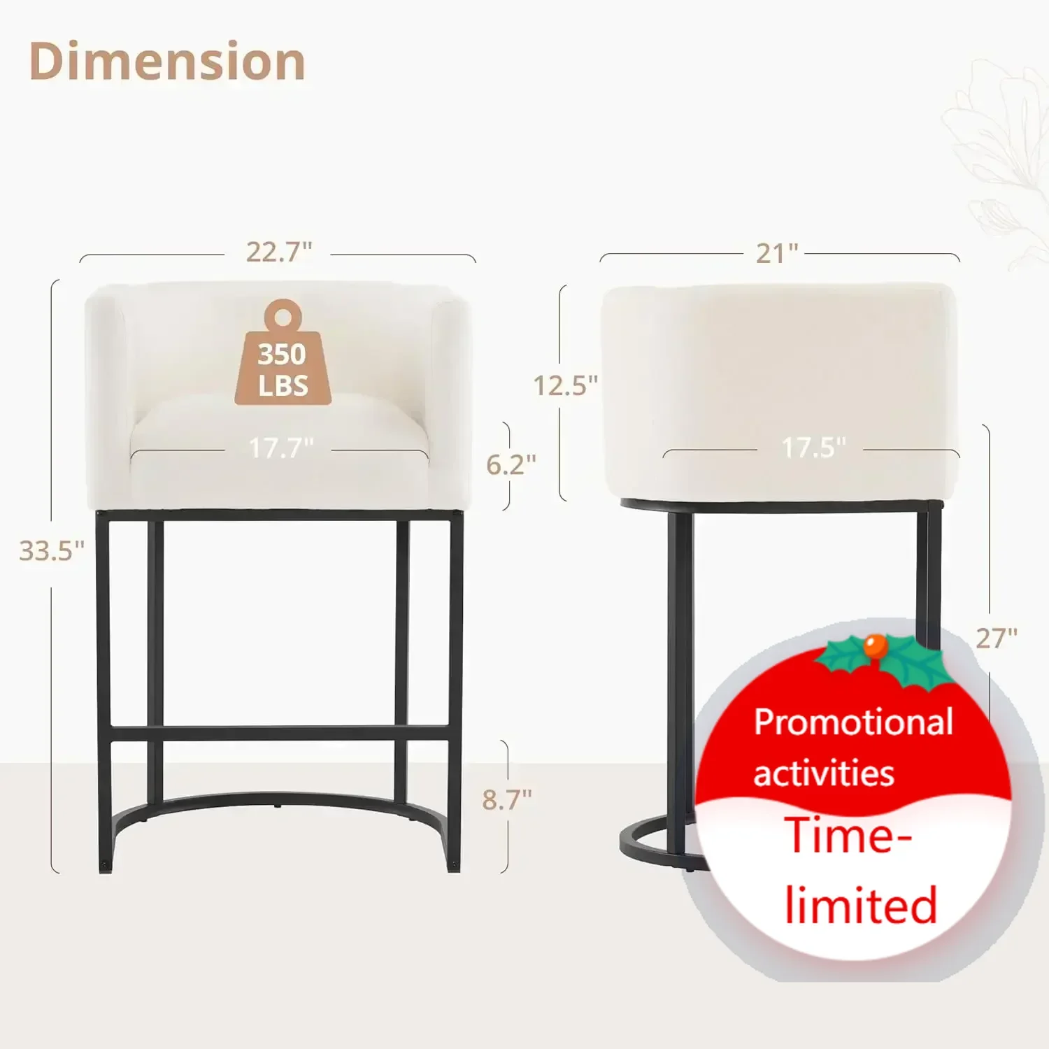 

Горячая распродажа: Комплект из 2 черных металлических барных стульев высотой 27 дюймов, современные стулья-бочонки для барной стойки со спинкой и подлокотниками