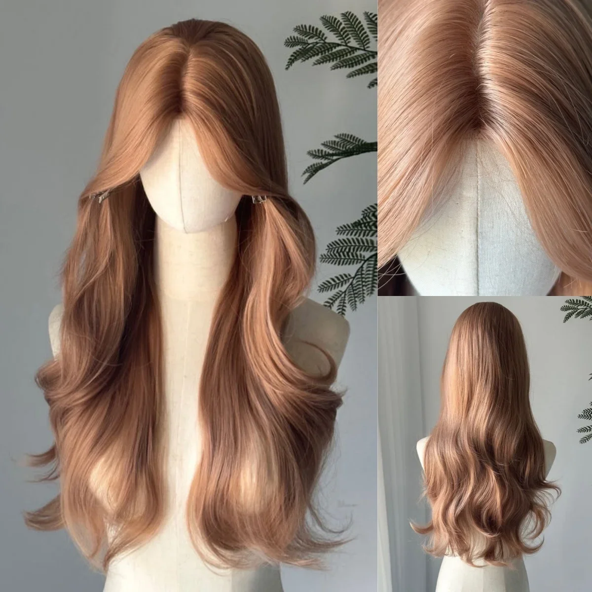 Champagne Blonde Wig Lace Front Synthetic Wig Long Body Wavy Brown Wigs for Daily Use Headband Lolita Cosplay 가발  Perruque Femme