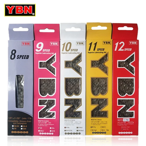 Cadenas de bicicleta YBN 8 9 10 11 12 velocidades MTB cadena de bicicleta de carretera 116/126 eslabones MTB bicicleta de carretera 8V 9V 10V 11V 12V cadenas para m7000 XT
