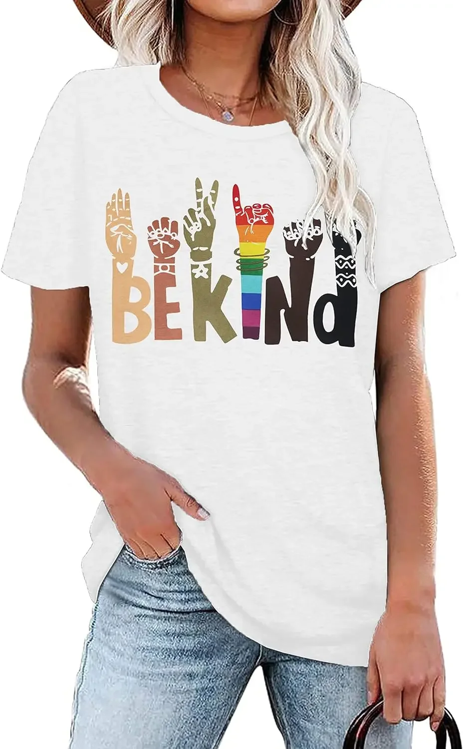 Kindness Short Sleeve Inspirational Tee Tops Be Kind Shirt for Women Sign Languag Hand Graphic T Shirts