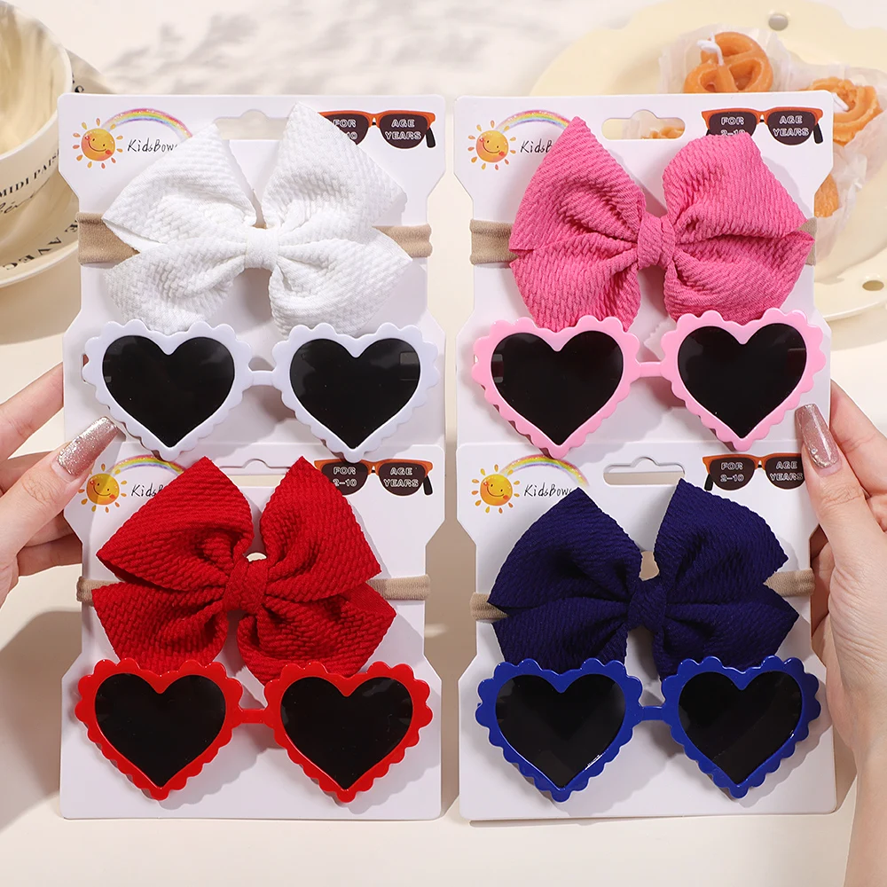 

2Pcs/Set Baby Lovely Bows Hairband Headband Cute Cartoon Sunglasses Retro Peaches Glasses Casual Kids Headwear Gift Set