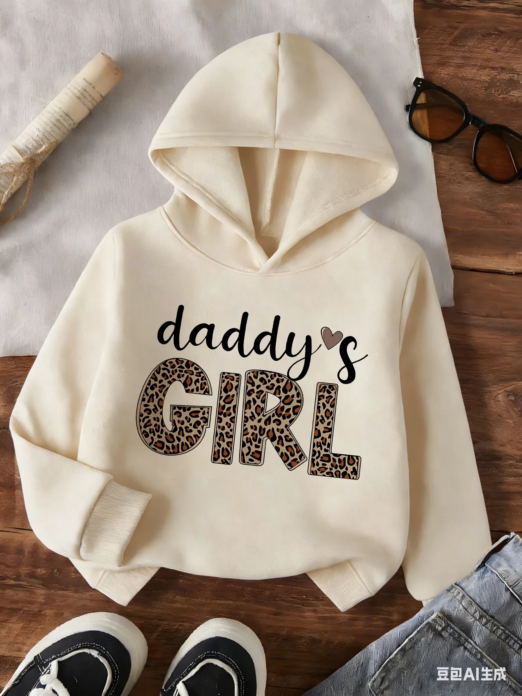 Kapuzenpullover für Kinder, Mädchen, Daddy's GIRL, Leopardenmuster, Buchstaben, kreatives, lässiges Design, Kinder-Sweatshirt, süßer Kapuzenpullover, Herbst-Winter, lässig