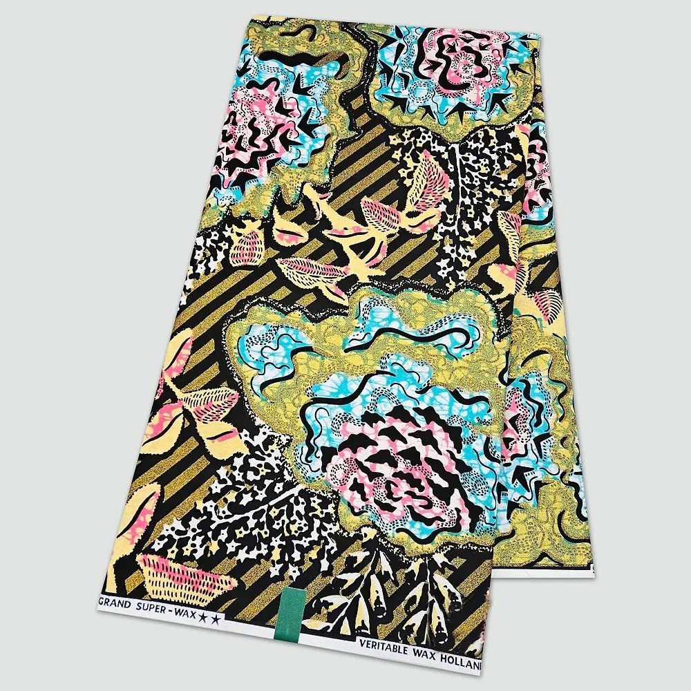 Grand super wax fabric with glitter, original large super Dutch wax cloth, 100% cotton 6 yards per piece view 5