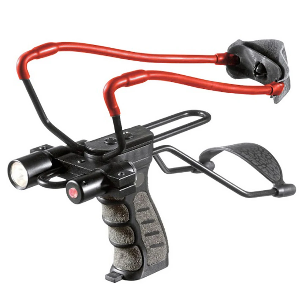 

Tactical Slingshot/Catapult Professional W. Red Laser Sight, Flashlight, Ergonomic Grip(also Ammo Storage) & Wrist Brace Support