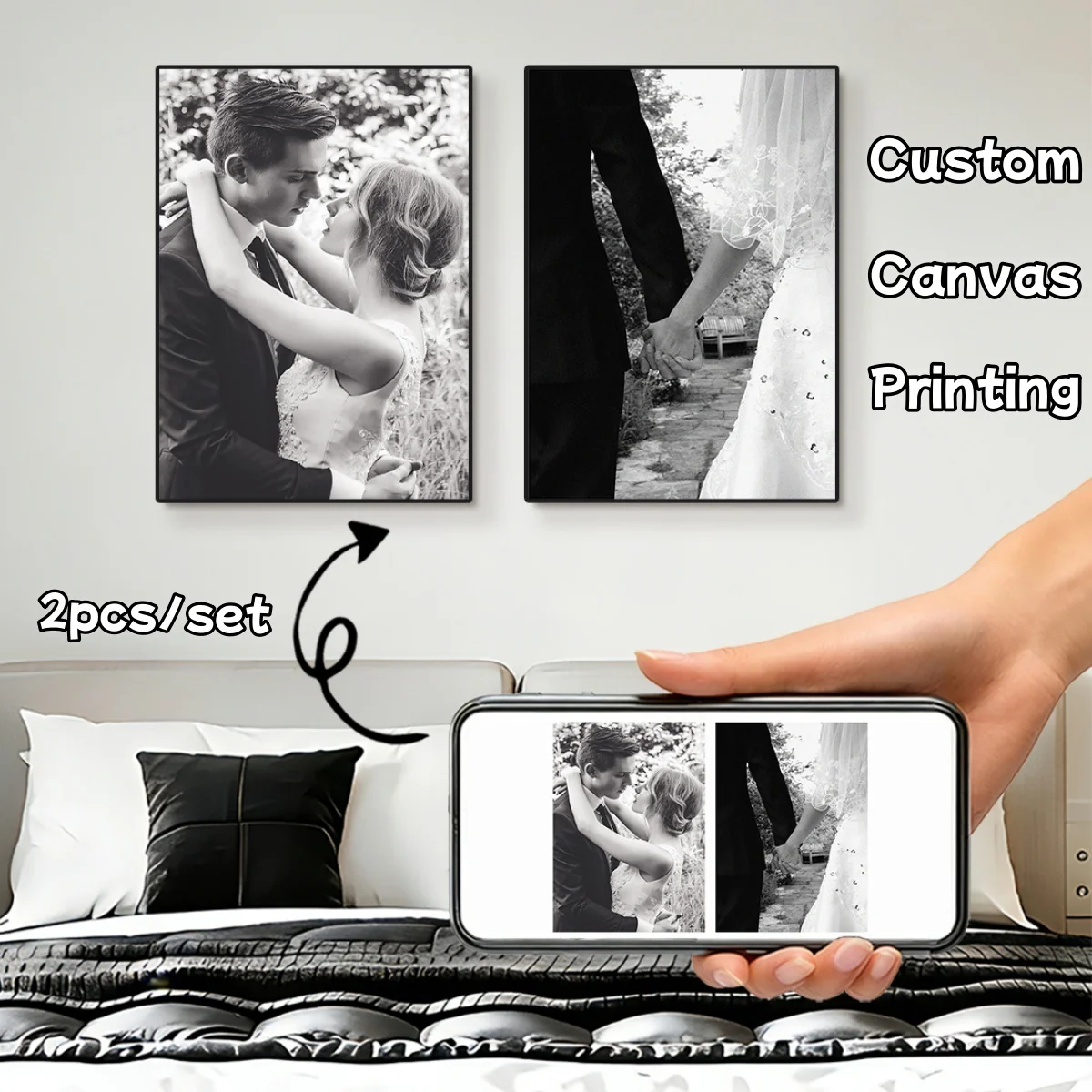 2 teile/satz Personalisierte Individuelle Foto Leinwand Druck Familienleben Haustiere Landschaft Paar Hochzeiten Wohnkultur Valentinstag Geschenke