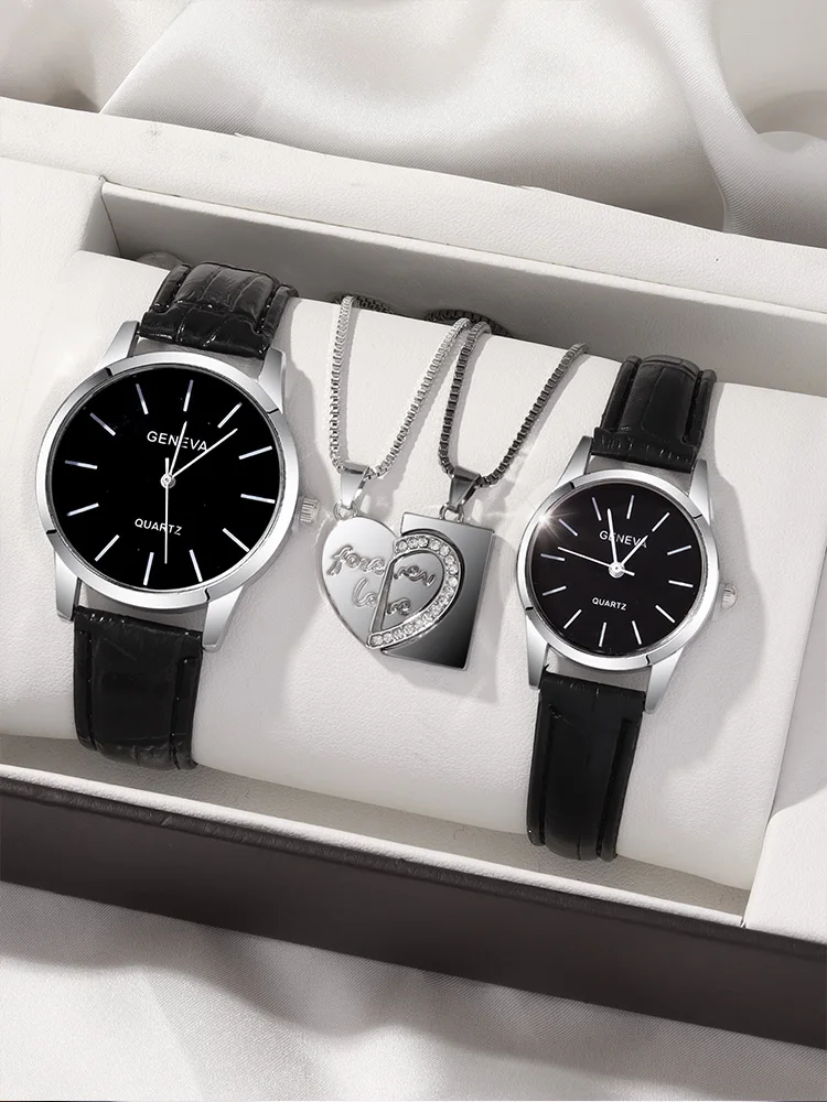 4pcs Minimalist Couple Watch for Male and Female Students, Casual and Fashionable Versatile Quartz Watch+couple Necklace