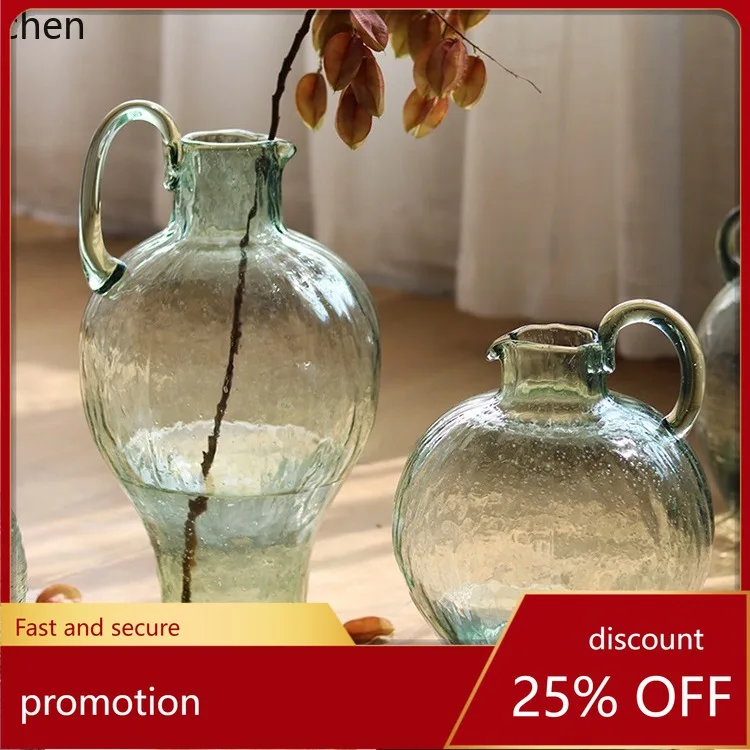 YFY  modern casualaccessible luxury creative single ear pot glass vase  hanging clock ma zui wood living room  arrangement