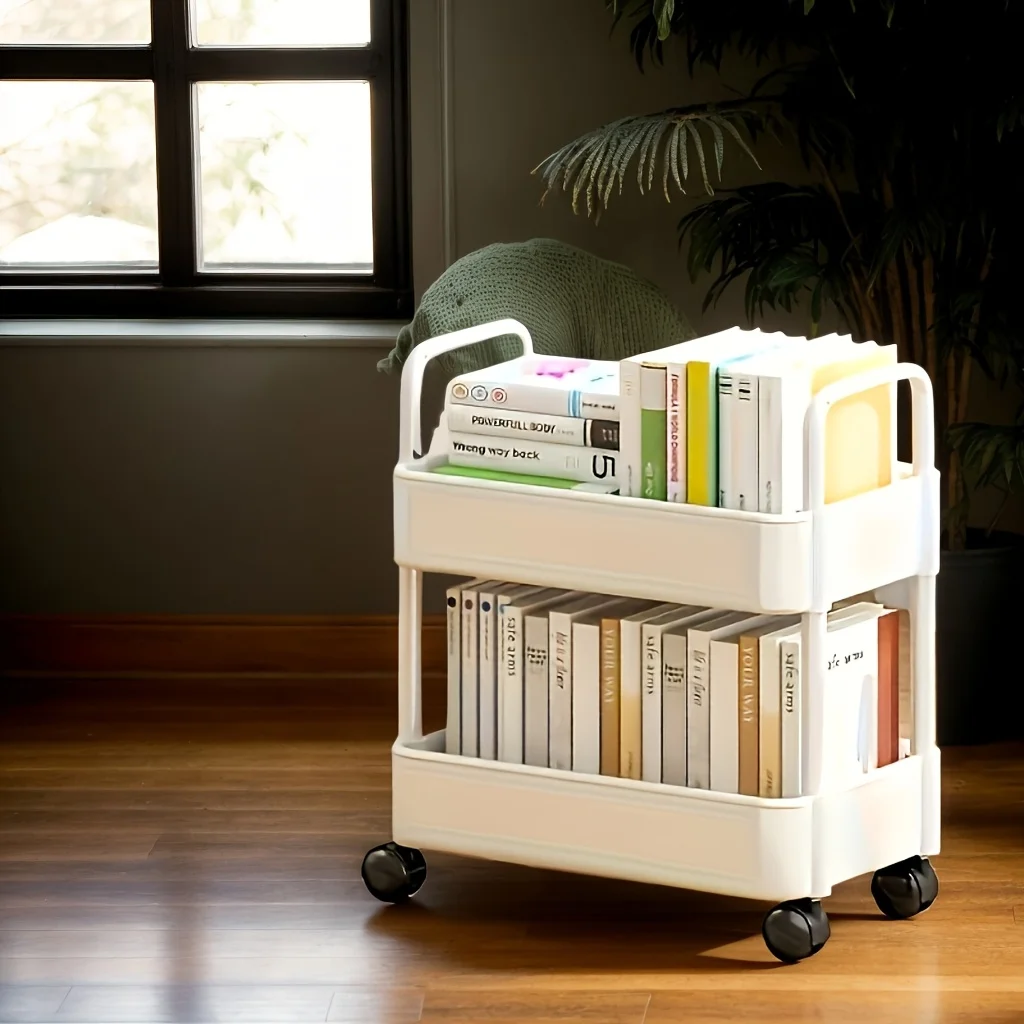 Carrello a 2 Ripiani con Ruote, Ripiani Rimovibili e Ganci, Organizzatore Multiuso per Cucina, Ufficio, Bagno, Camera da Letto