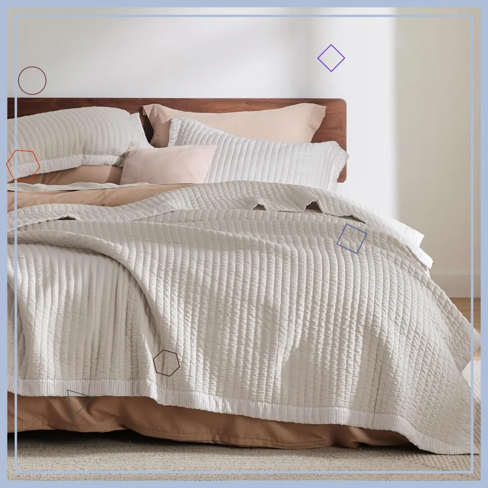 

King Size Quilt Bedding Set, Lightweight Corduroy Pattern, 3-Piece All-Season Microfiber Coverlet with Pillow Shams