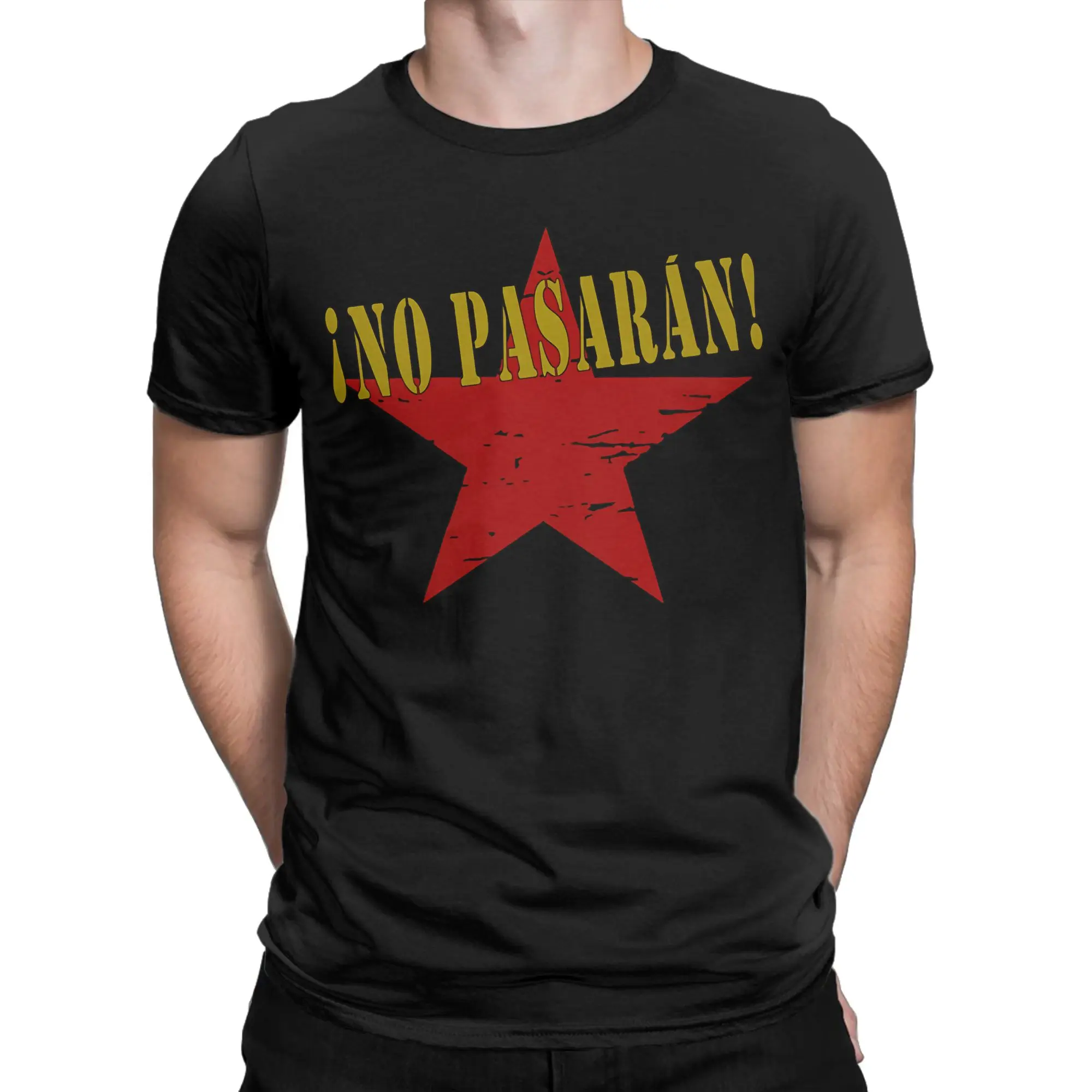 Harajuku Red Star No Pasaran Tshirt Men's O-neck Short Sleeve Top Tee  Cotton Summer Clothes