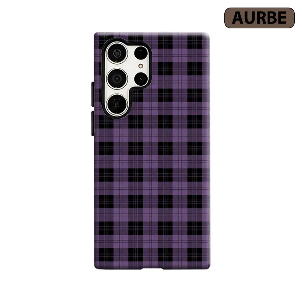 Aurbe Phone Case For Samsung Galaxy S26 S25 S24 S23 Ultra Plus HD Hard Purple Plaid Double Layer Film Cover
