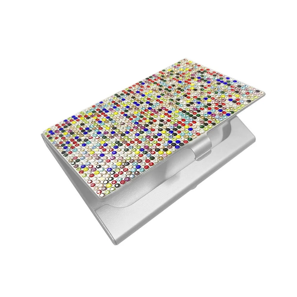 Aluminum Alloy Diamond Metal Business Card Case Small 10-20 Sheets Capacity Rhinestone Business Card Box Snap