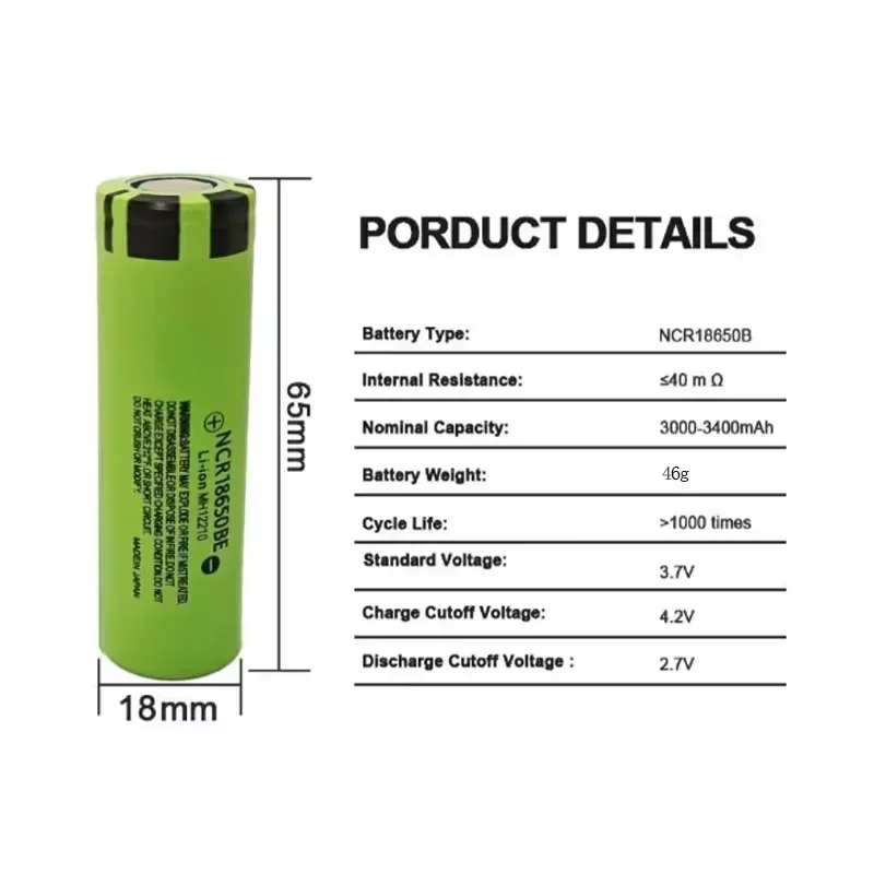 18650 battery NCR18650 3.7V 3400mAh 34B lithium rechargeable battery suitable for toy microphone screwdriver flashlight battery