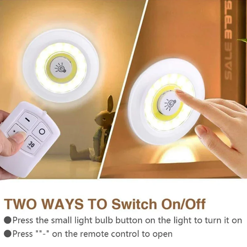 3W COB LED Under Cabinet Light Remote Control Dimmable Timer  Mini Led Night Lamp Closet Kitchen Indoor Use AAA Battery Capybara