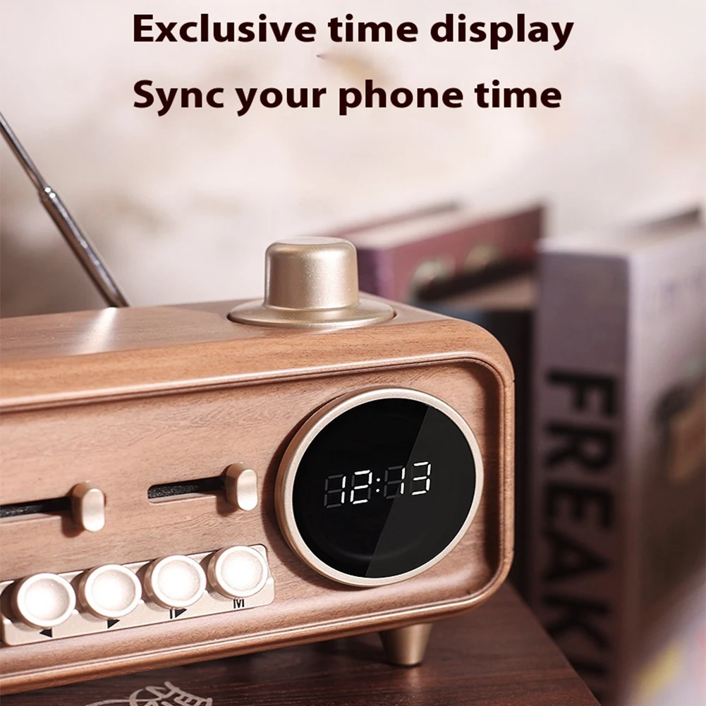 Retro Wireless Speaker Portable Vintage Radio Speaker With Clock Atmosphere Lights For Home Office Outdoor Party