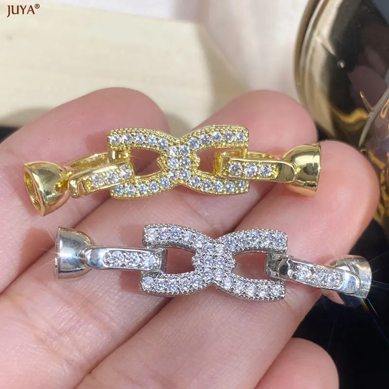 JUYA Luxury 18K Gold Plated Connectors Clasps Fasteners Paved CZ For DIY Needlework Ending Beaded Jewelry Making Accessories