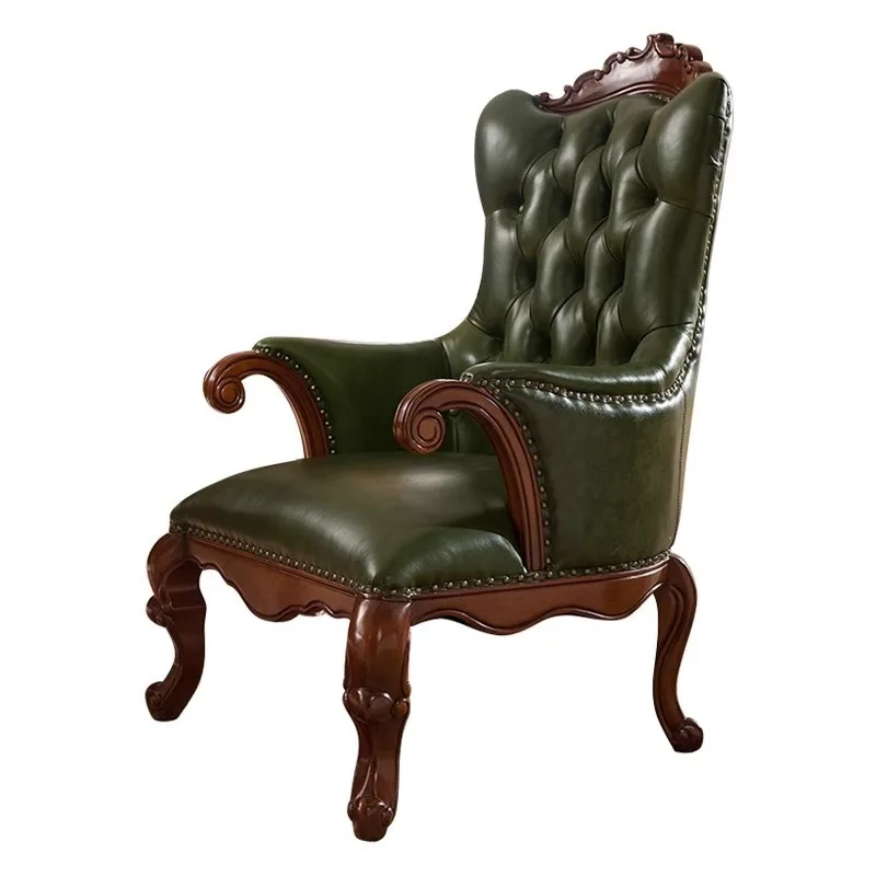 

Solid wood leather sofa chair living room single chair European retro leisure chair