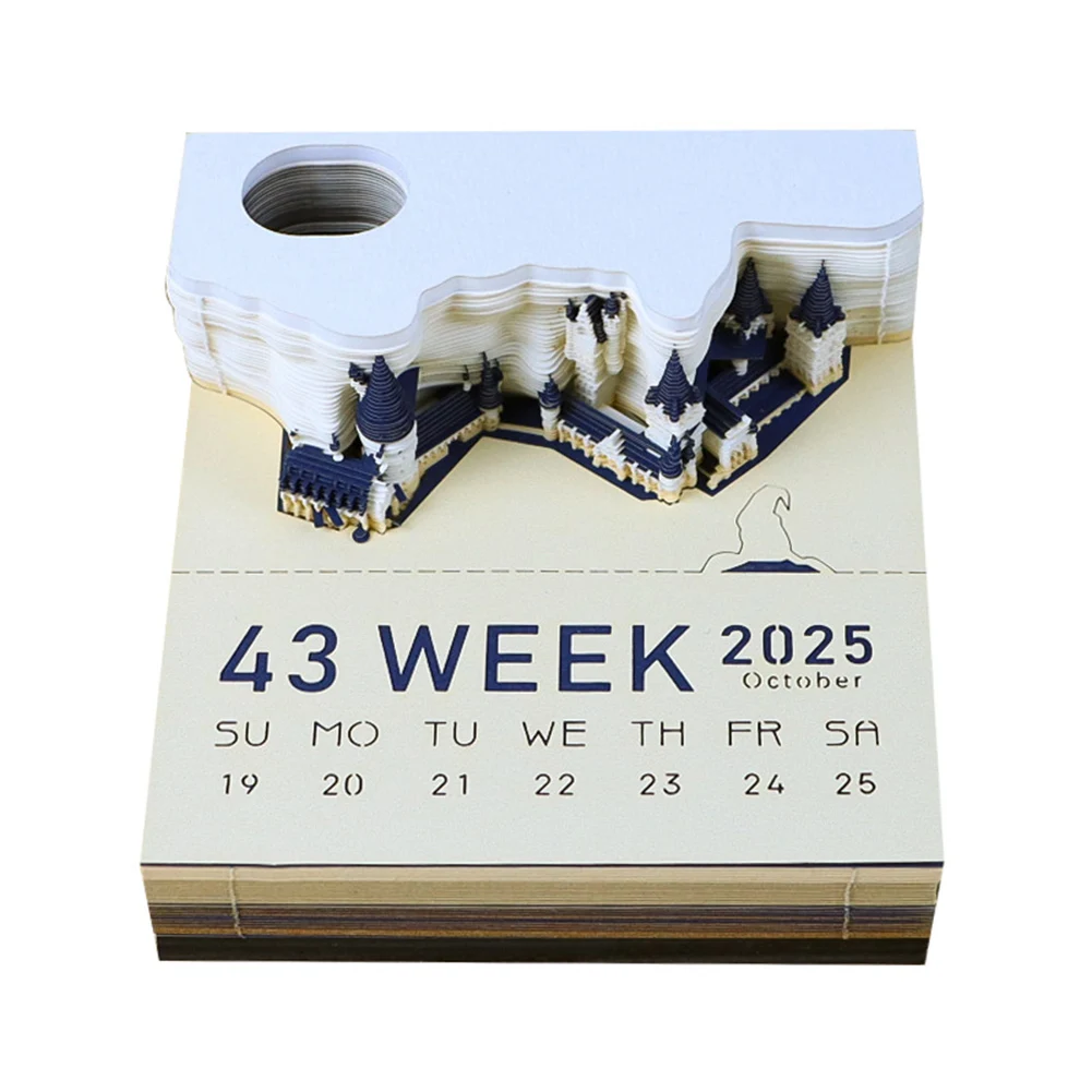 Castle House Tear Off  3D Note Pad With Light And 2025 Calender