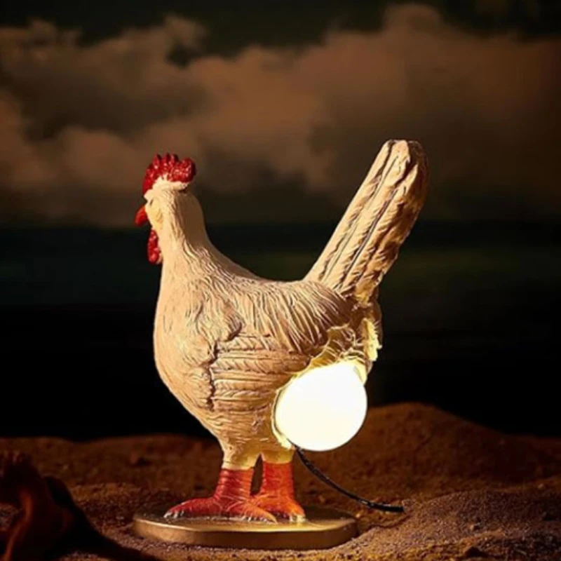 Creative Hens Lay Egg Rooster Resin Crafts Table Lamp White Home Decoration Night Light Gift for girlfriend