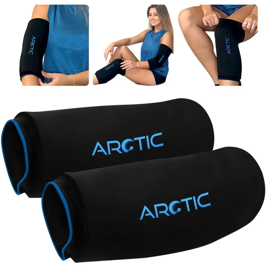 Paquete de dos: funda de hielo de compresión para terapia de frío, envoltura de hielo para rodilla para lesiones, codo, cuádruple y alivio de isquiotibiales, Flexible y Reu