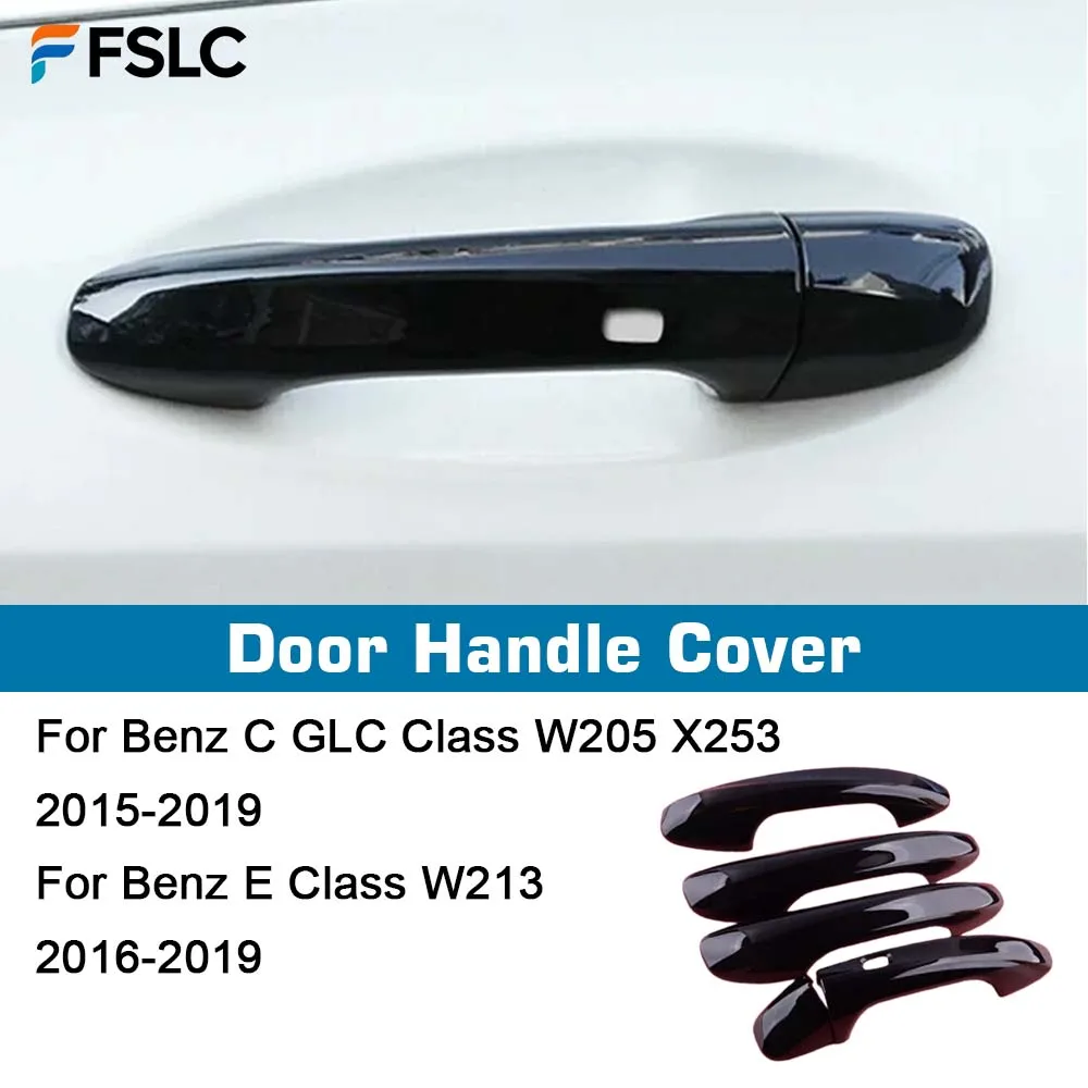 

Door Handle Cover For Mercedes Benz C E GLC Class W205 X253 W213 2016 2017 2018 2019 ABS Car Exterior Black Trim Frame Fit