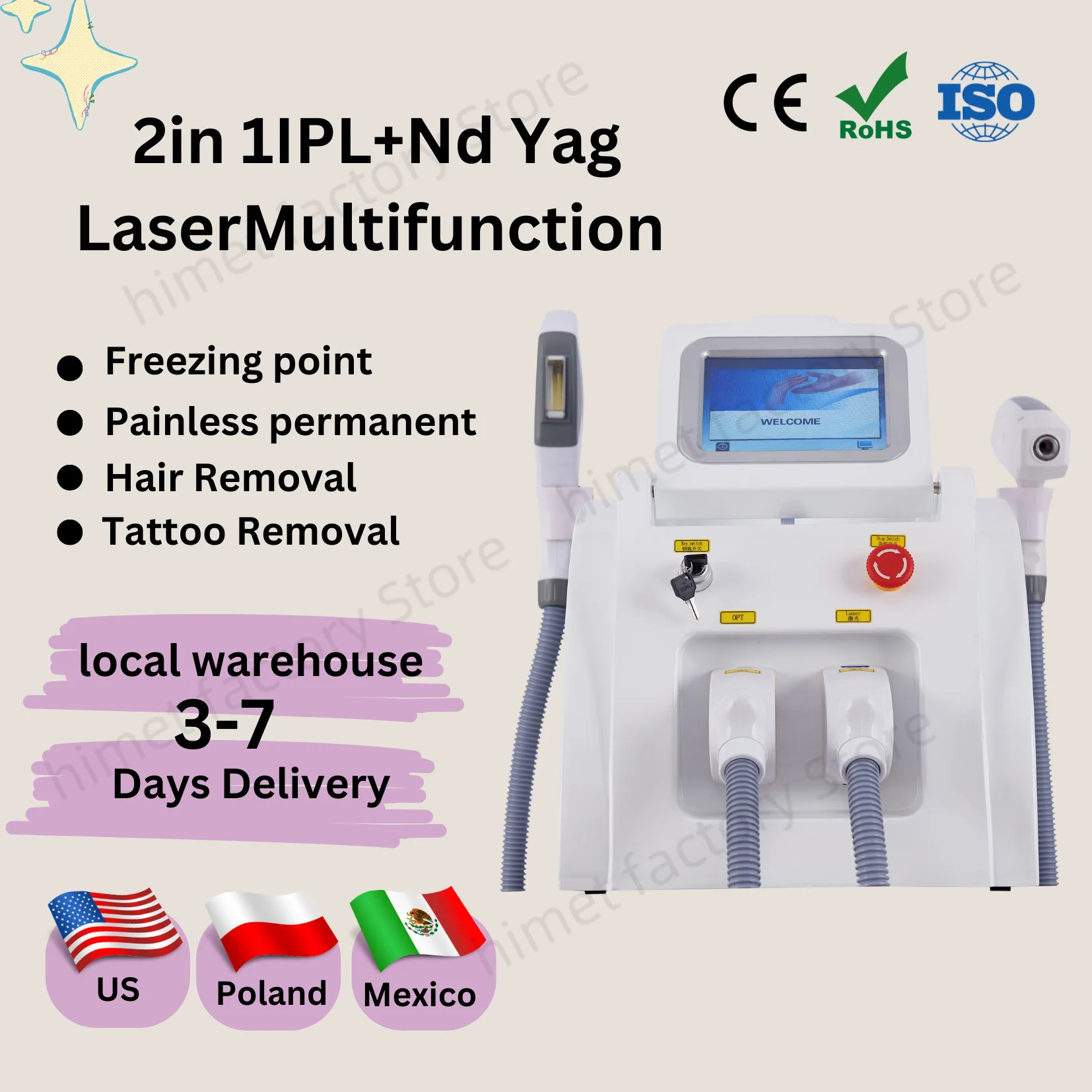 latest 2 in 1 IPL / OPT / Elight ND-YAG Laser Tattoo Removal Painless Permanent Hair Removal Beauty Machine