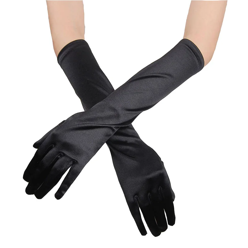 Short Black Bridal Full Fingers  Gloves  Girls Satin Elbow  Length Gloves Tea Party Luva De Noiva  Cosplay Bridal  Accessories