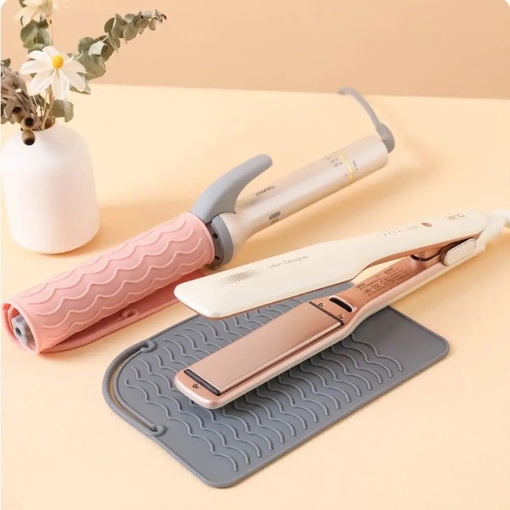Anti-Slip Wavy Stripe Antistatic Heat Pad With Perm Clip Silicone Curling Iron Anti-Heat Sleeve Hair Straightener Storage Bag