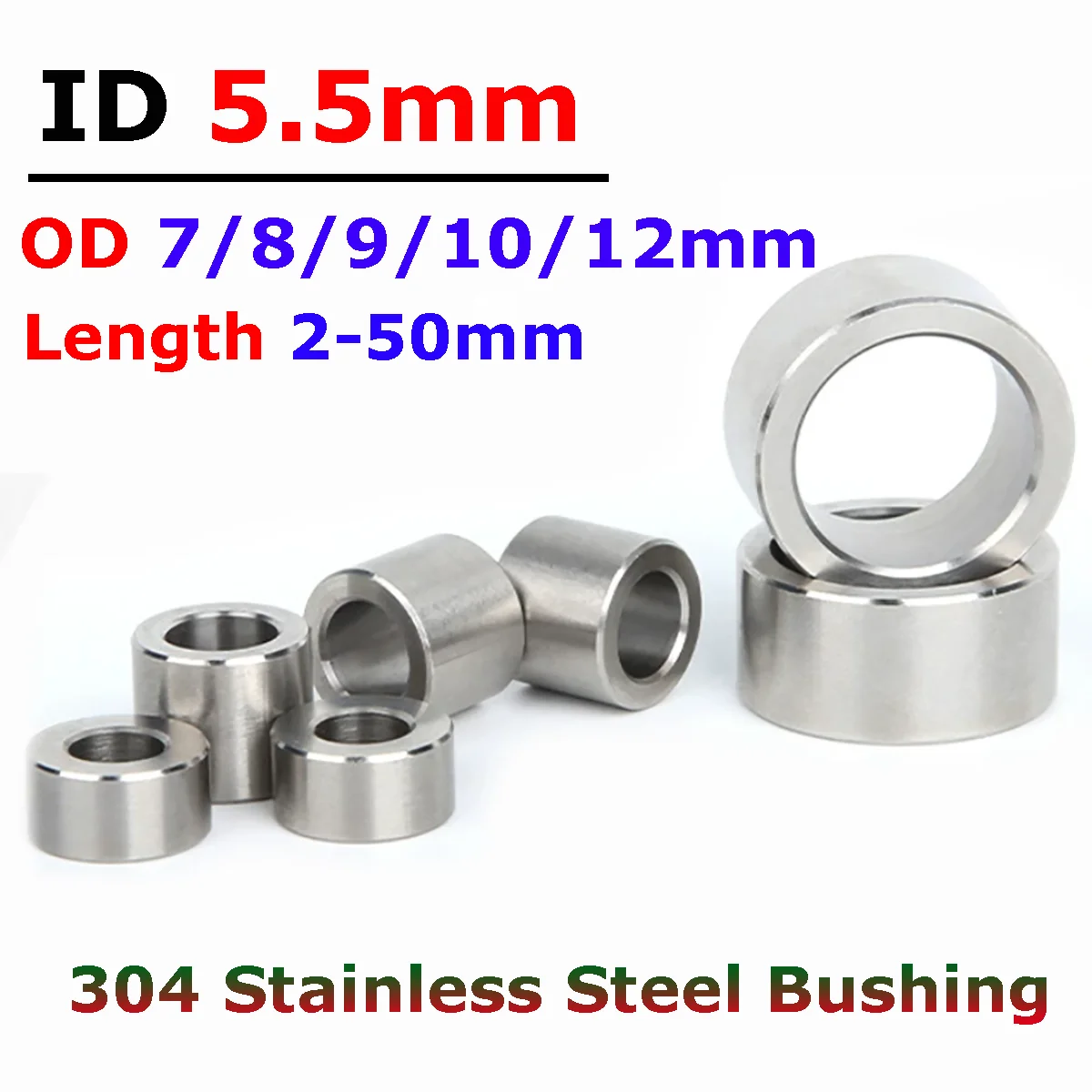 

Inner Dia 5.5mm 304 Stainless Steel Bushing Washer Round Hollow no thread Standoff Spacer Sleeve OD 7/8/9/10/12mm Length 2-50mm