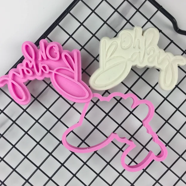 Cake Decoration Oh Baby Shape Embosser Cookie Cutter Stamp Fondant Plastic Cutter Cake Mould Tools Fondant Baking