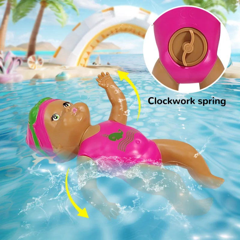 Boneca de natação flutuante com colisão simulada, boneca de natação enrolada, adequada para brincar na água da piscina, int