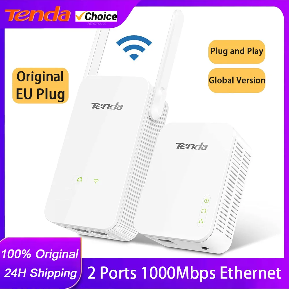 Tenda PH5 AV1000 Wi-Fi Powerline Adapter Kit with Gigabit Ports Extender Plug and Play for HD/3D/4K Video EU Plug Global Version