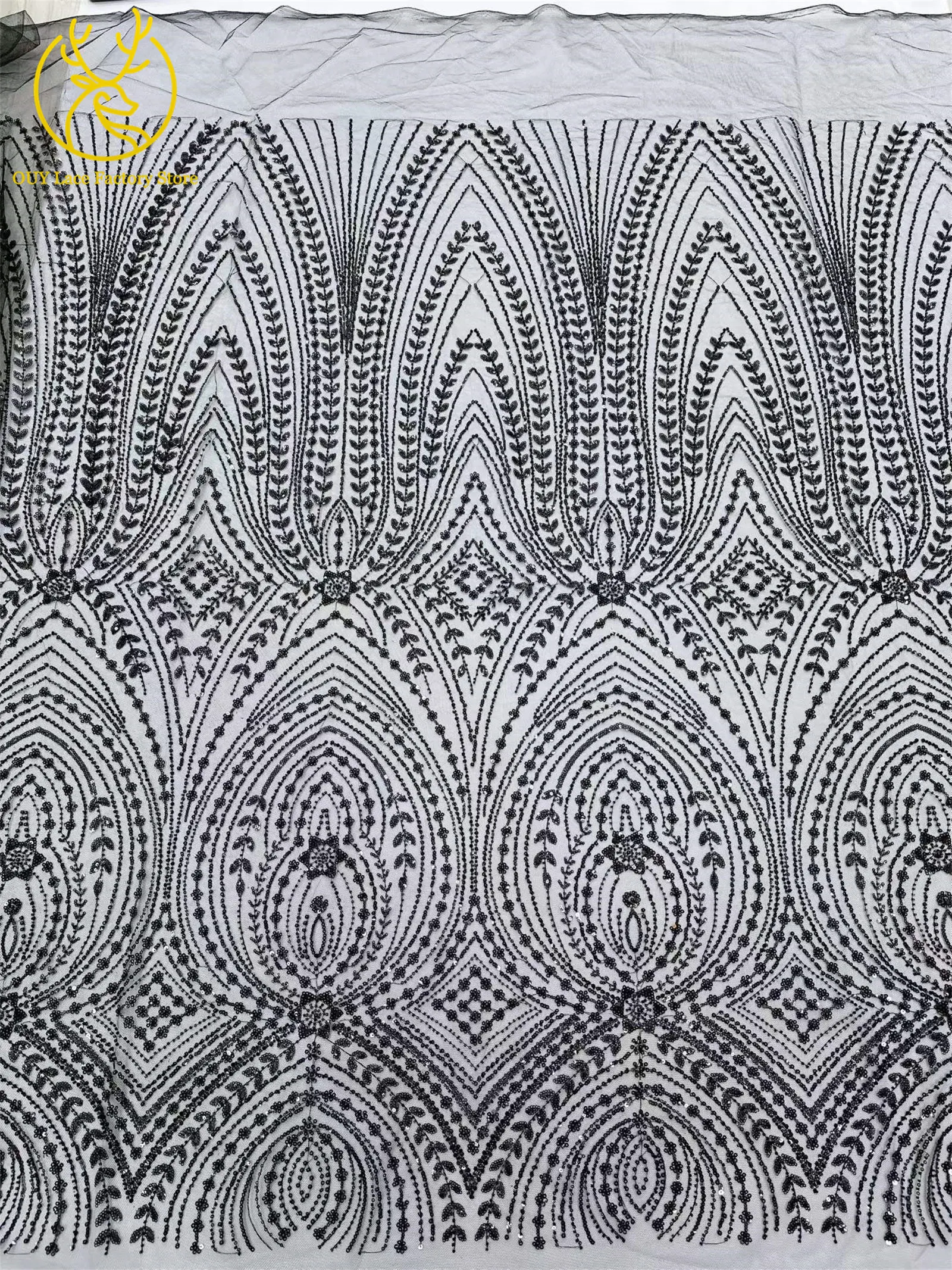 5 Yards afrikanischer Perlen-Pailletten-Spitzenstoff 2026 Hochwertiger nigerianischer französischer Tüll-Mesh-Spitzenstoff für Hochzeitskleider zum Nähen – Detail 17