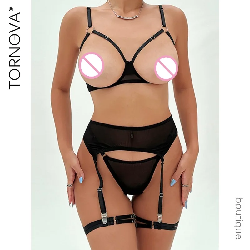 

Tornova Erotic Lingerie with Steel Ring Sexy Breasts Exposed See-through Slim Seductive Intimate Coquette Private Underwear Set