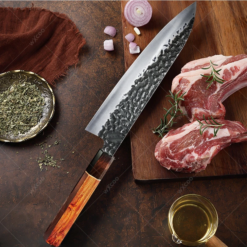 WXCOO Stainless Steel Butcher Boning Knife Kitchen Meat Cleaver Japanese Santoku Knife Chef Salmon Slicing Knives Sashimi Knife