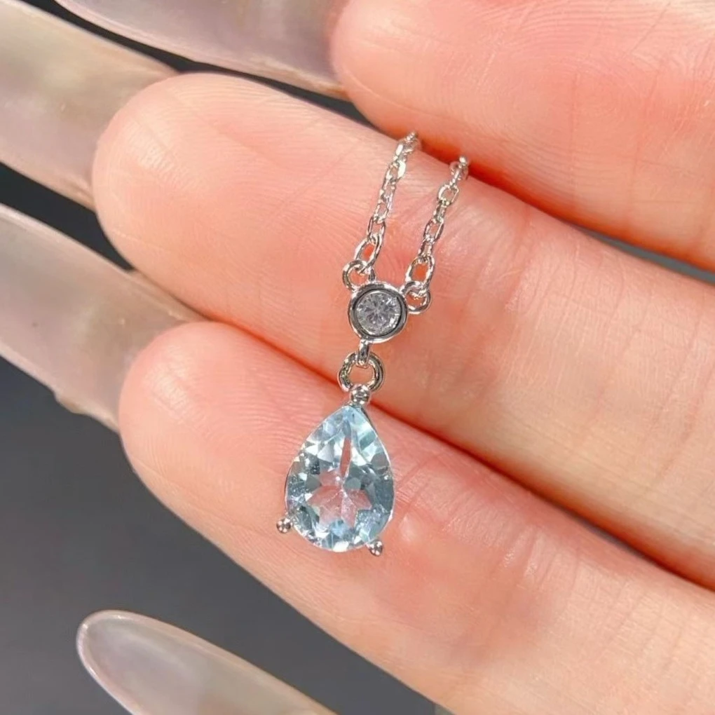 

Sky Blue Natural Topaz Necklace with Certificate 6x8mm Genuine Topaz 925 Silver Jewelry for Women